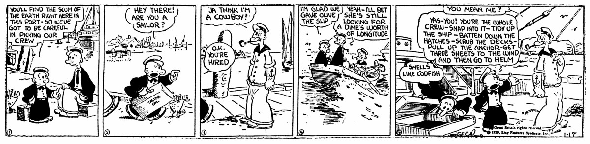 Primera aparición de Popeye, 17 de enero de 1929