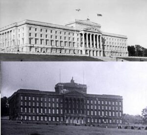 Parlamento de Irlanda del Norte camuflado con caca de vaca